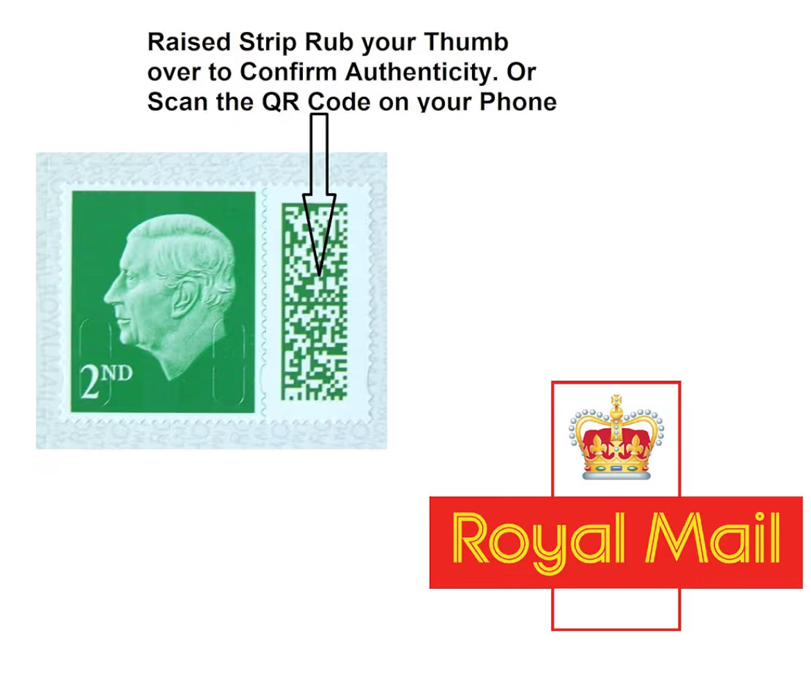 2nd Class Stamps King Charles Book of 8 x Second Class Stamps BARCODED Postage Stamps Royal Mail