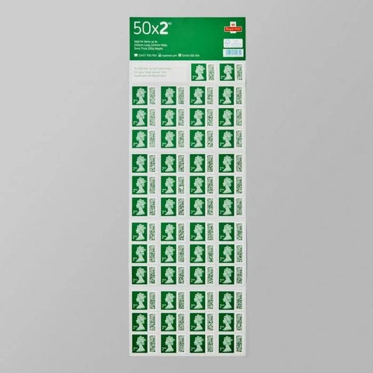 Royal Mail 50 x 2nd Class Stamp Sheet