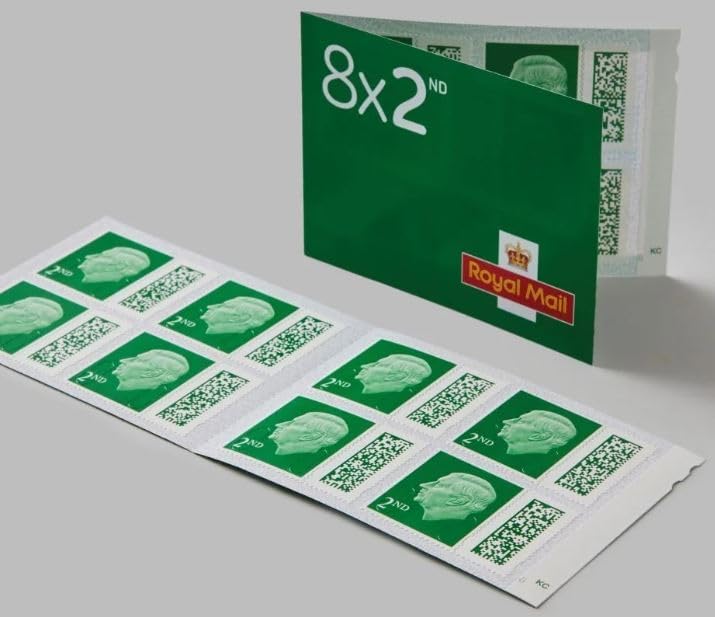 2nd Class Stamps King Charles Book of 8 x Second Class Stamps BARCODED Postage Stamps Royal Mail