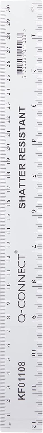 Q-Connect Ruler Shatterproof 300mm Clear Cm, MM & Inches 30cm